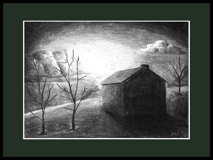 Bauernhaus im Mondlicht